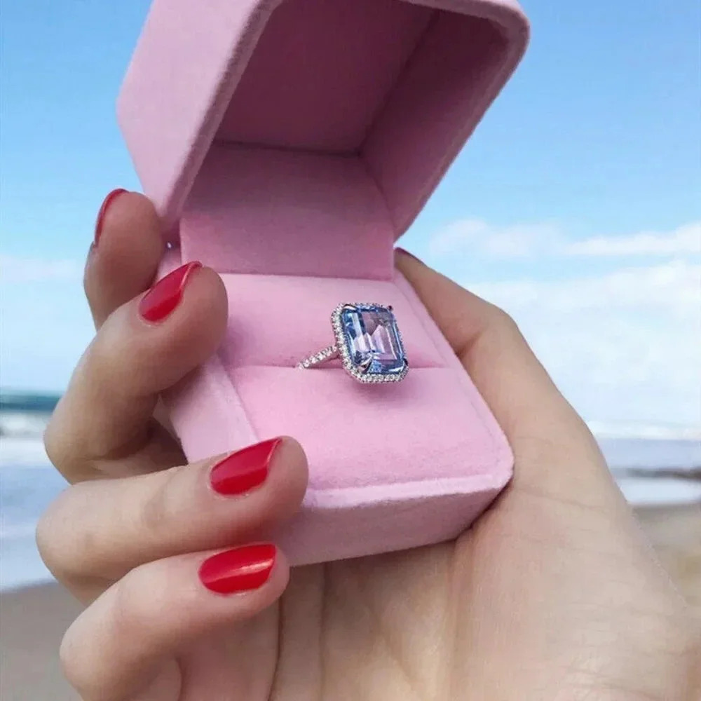 925 Sterling Silver Diamond Aquamarine Ring - Picture 7 of 10